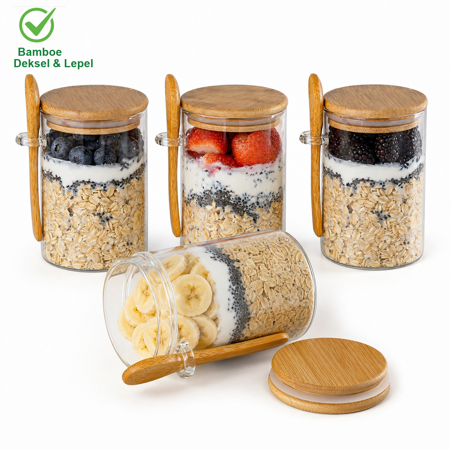 2DAY HOME overnight oats potten thuis op het aanrecht